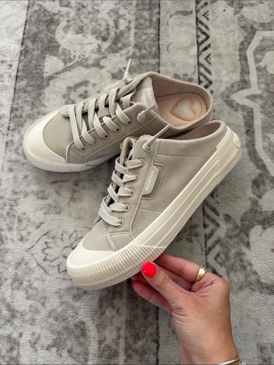 Rocket Dog Shoes - Rocket Dog Taupe Canvas Mule Sneakers with Ivory Trim